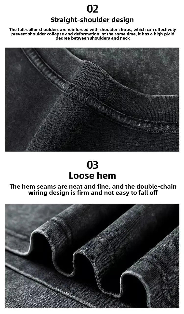 Custom Design DTG Printing Mens Oversized T-Shirt 300GSM Heavyweight Cotton Retro Washed Cotton Tee Hip Hop Style Streetwear