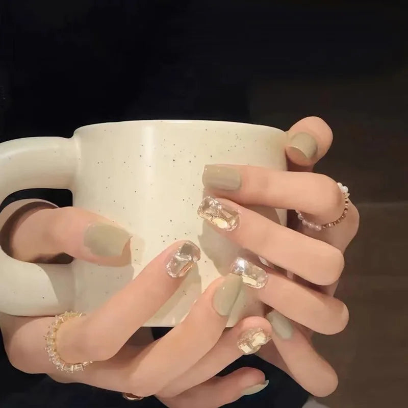 24pcs Long Fake Nails With Jelly Glue French Ballerina Nails Tips Waterproof Faux Medium Coffin false nails Fingernails Press on