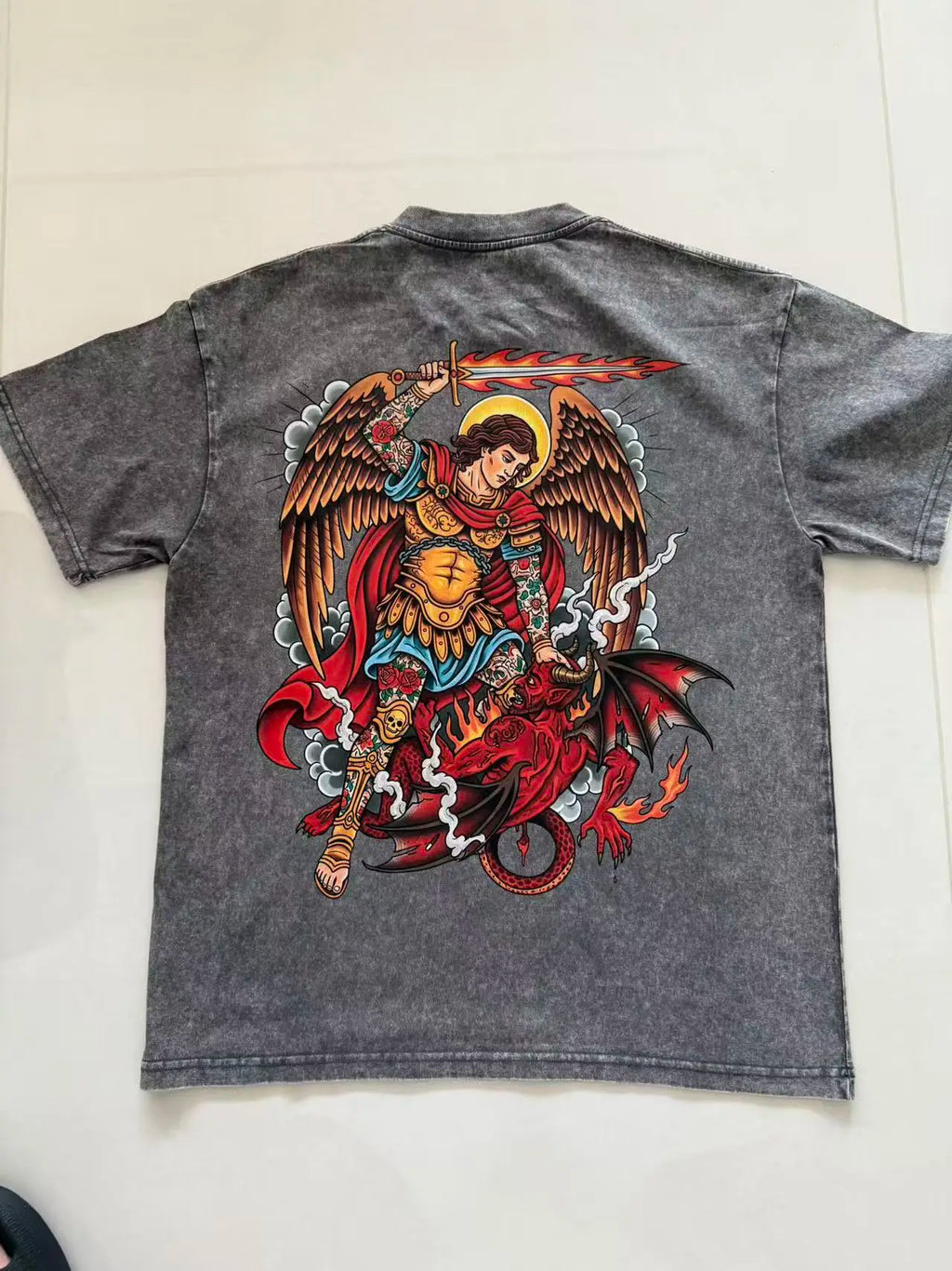 Custom Design DTG Printing Mens Oversized T-Shirt 300GSM Heavyweight Cotton Retro Washed Cotton Tee Hip Hop Style Streetwear