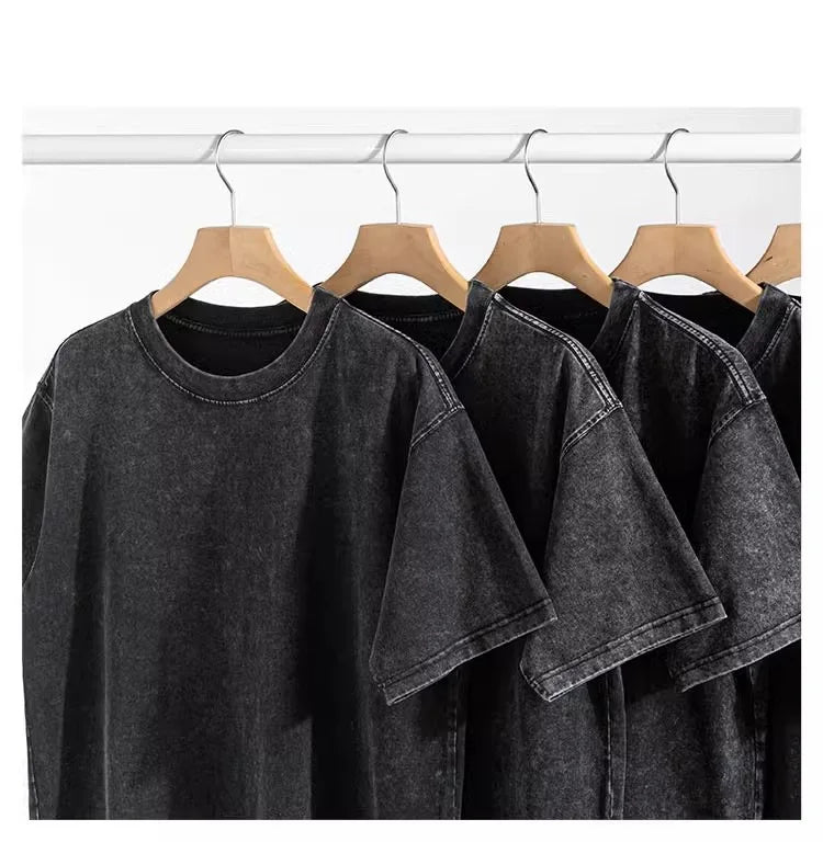 Custom Design DTG Printing Mens Oversized T-Shirt 300GSM Heavyweight Cotton Retro Washed Cotton Tee Hip Hop Style Streetwear