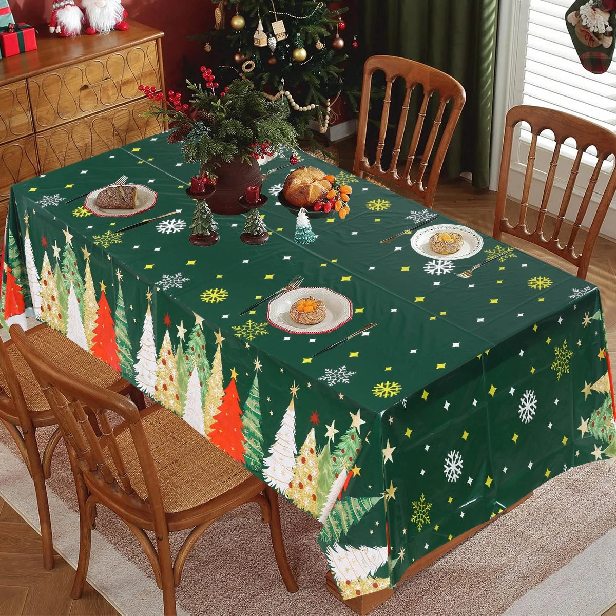 Christmas Snowflake Plastic Tablecloth Merry Christmas Decorations for Home 2025 Navidad Natal Xmas Table Ornament New Year 2026