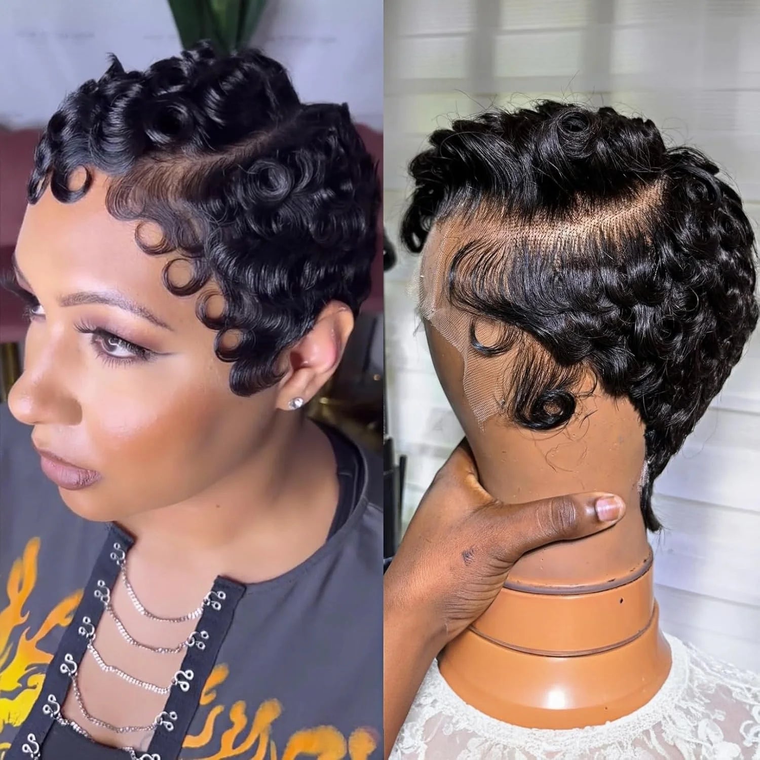 Pixie Cut Lace Front Human Hair Wigs 13x4 Lace Front Wigs Chic Elegent Short Curly Wigs Pixie Cut Curly Wig For Women