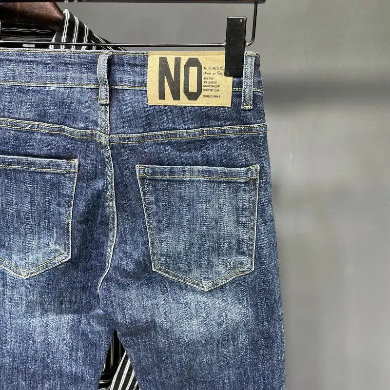 Jeans Men's Spring and Summer New High-end Trend Blue Slim-fitting Pants Brand Korean Streetwear High Street Retro Long Pants