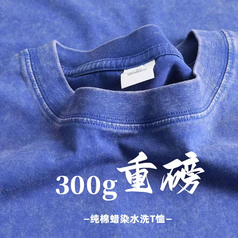 Custom Design DTG Printing Mens Oversized T-Shirt 300GSM Heavyweight Cotton Retro Washed Cotton Tee Hip Hop Style Streetwear