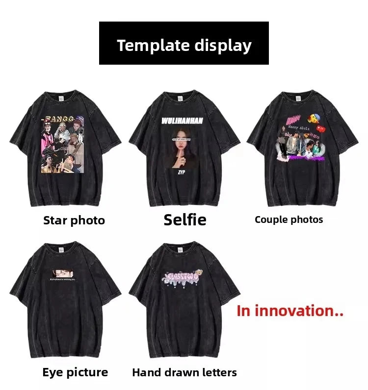Custom Design DTG Printing Mens Oversized T-Shirt 300GSM Heavyweight Cotton Retro Washed Cotton Tee Hip Hop Style Streetwear