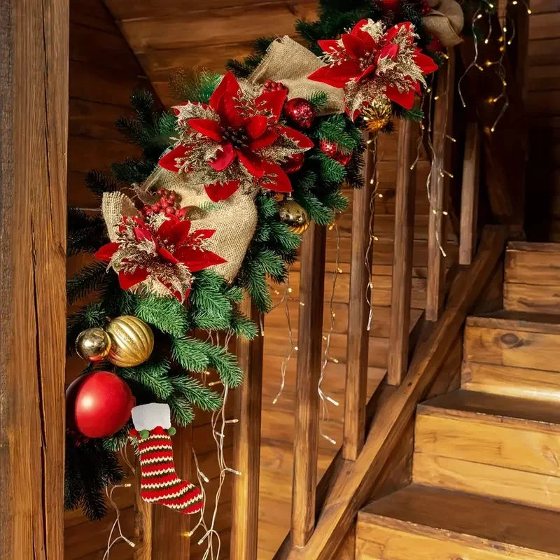 Christmas Tree Decorations Flowers Ornaments Red Glitter Artifical Flowers Xmas Tree Xmas Decoration Home