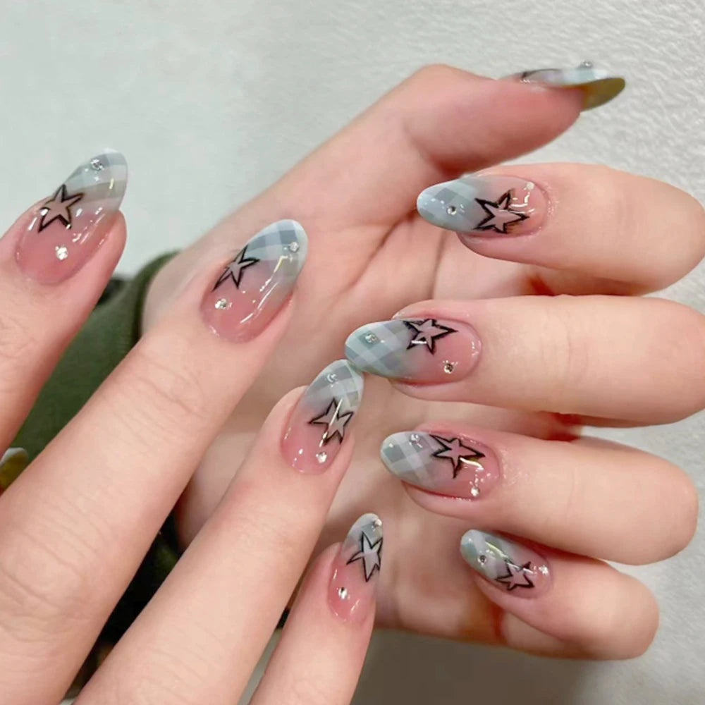 24pcs Vintage Burgundy Fake Nails Medium Length Almond Press On Round Head False Nails Art Decortaion Full Artificial Nail Tips