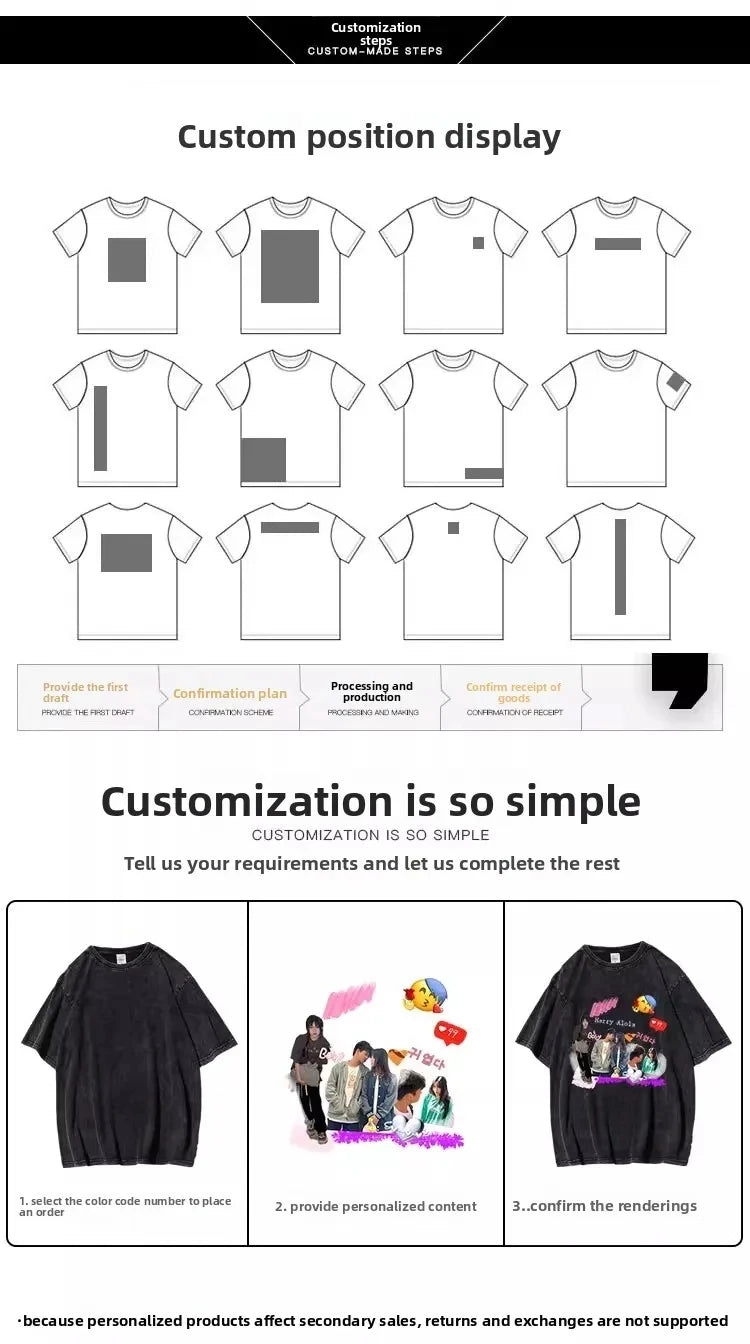 Custom Design DTG Printing Mens Oversized T-Shirt 300GSM Heavyweight Cotton Retro Washed Cotton Tee Hip Hop Style Streetwear