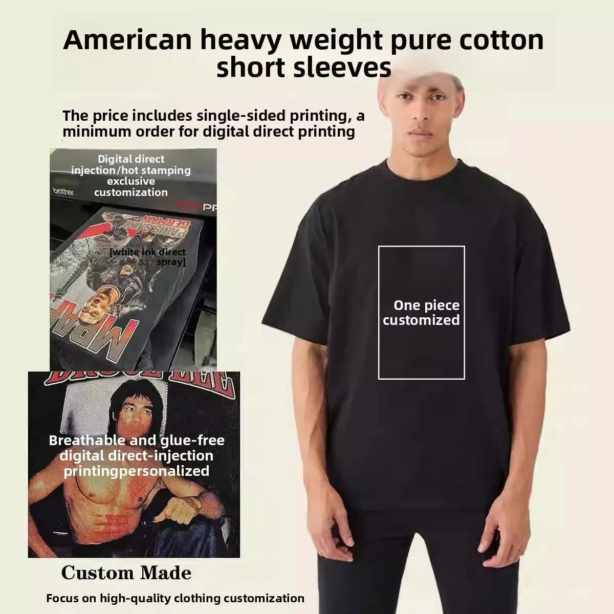 Custom Design DTG Printing Mens Oversized T-Shirt 300GSM Heavyweight Cotton Retro Washed Cotton Tee Hip Hop Style Streetwear
