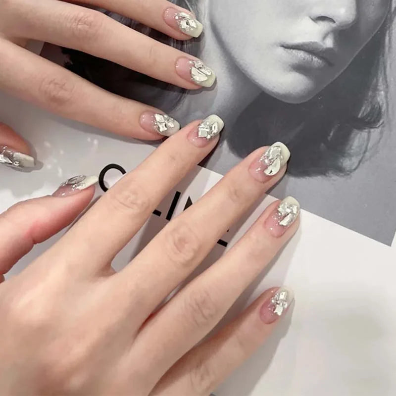 24pcs Long Fake Nails With Jelly Glue French Ballerina Nails Tips Waterproof Faux Medium Coffin false nails Fingernails Press on