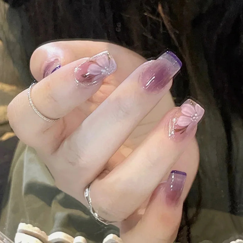 24pcs Long Fake Nails With Jelly Glue French Ballerina Nails Tips Waterproof Faux Medium Coffin false nails Fingernails Press on