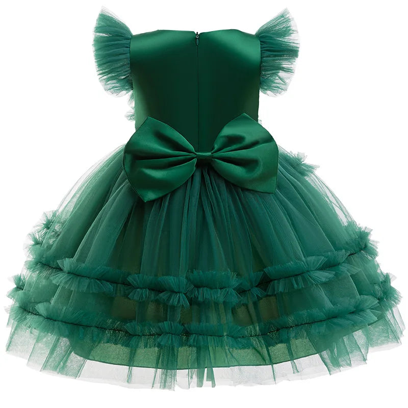 Merry Christmas Girls Princess Dress Cute Christmas Tree Mesh Puffy Christmas Party Costumes 2-10 Years Elegant Kids Clothes