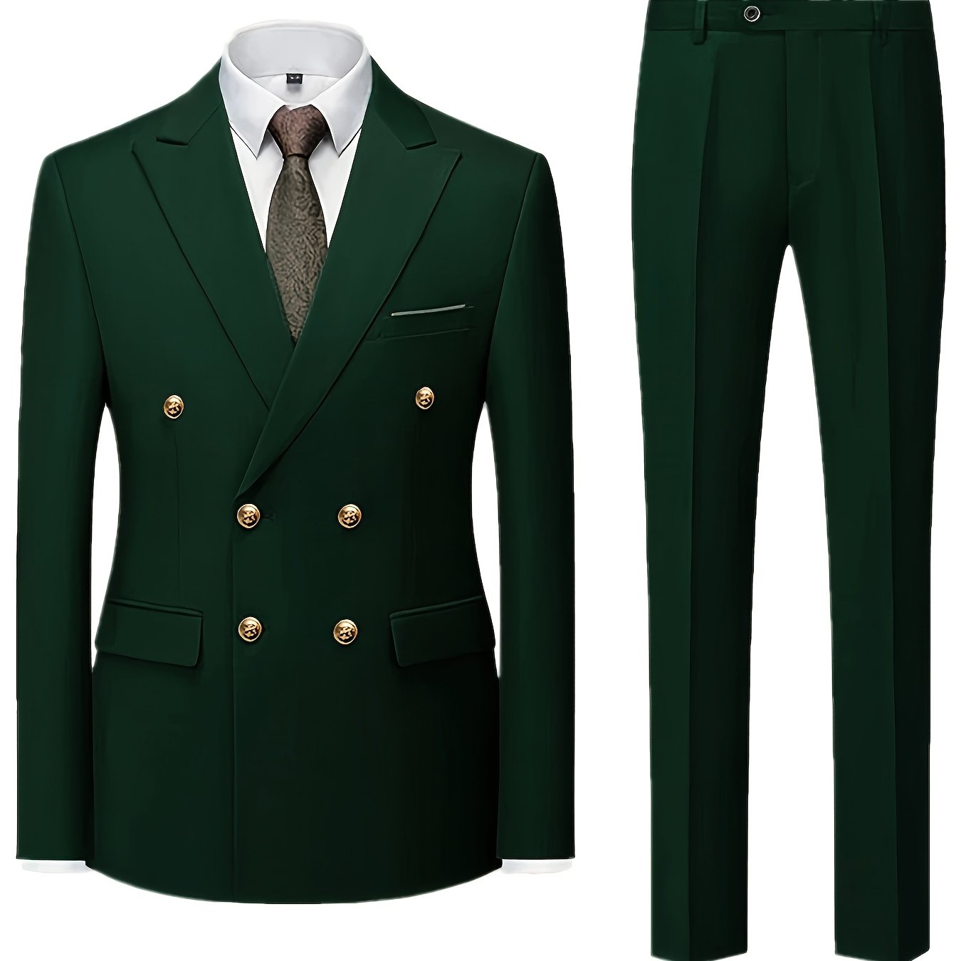 Men's Slim Fit Light Blue Double-Breasted Blazer & Pants Set - Elegant Evening Dress Suit for Business or Formal Occasions, 2pcs Polyester Fabric Outfit with Lapel Collar and Button Details, Formal Wear|Sleek Suit Design|Gold