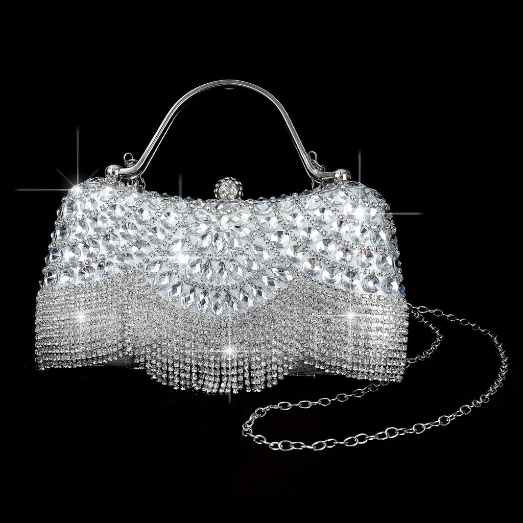 4pcs Set Water Brick Evening Dress with Hand-held Crossbody Lady's Dinner Bag, Necklace, Earrings, Bracelet and Ring for Parties, Weddings, Dances and Vacations