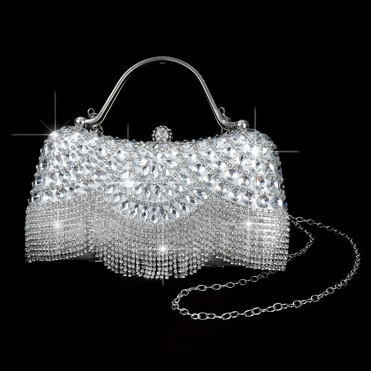 4pcs Set Water Brick Evening Dress with Hand-held Crossbody Lady's Dinner Bag, Necklace, Earrings, Bracelet and Ring for Parties, Weddings, Dances and Vacations