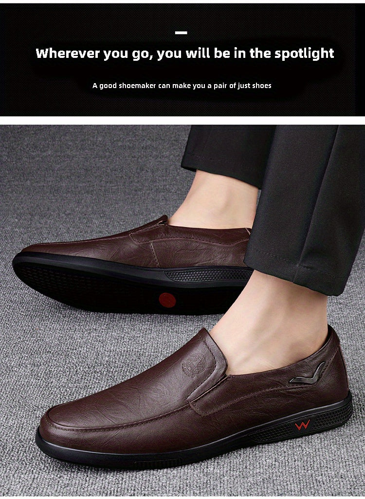 CLOHOO Men's Slip-On/Slip-Resistant Genuine Leather-like (Split Cowhide) Shoes - All-Season Casual & Dressy -like Sneakers with PU, Non-Skid Rubber Sole, Black/Brown for Business, Vacation, Casual Attire (No Laces)