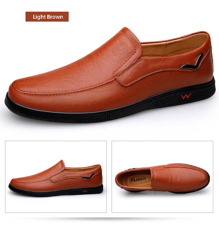 CLOHOO Men's Slip-On/Slip-Resistant Genuine Leather-like (Split Cowhide) Shoes - All-Season Casual & Dressy -like Sneakers with PU, Non-Skid Rubber Sole, Black/Brown for Business, Vacation, Casual Attire (No Laces)