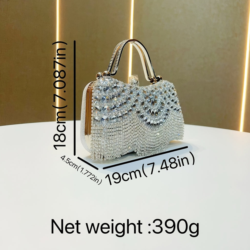 4pcs Set Water Brick Evening Dress with Hand-held Crossbody Lady's Dinner Bag, Necklace, Earrings, Bracelet and Ring for Parties, Weddings, Dances and Vacations